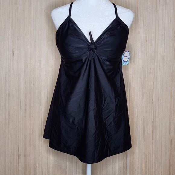 Swimsuits for All Tie Front One-Piece Swimsuit Swim Dress Black Women's Size 12 - Picture 2 of 11